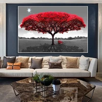 modern red tree bench landscape paintings abstract golden tree poster prints black white wall art pictures room hoom decoration