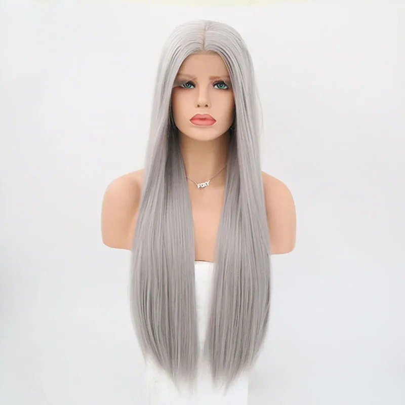 RONGDUOYI серебристо серый шелковистый прямой кружевной передний с средней частью