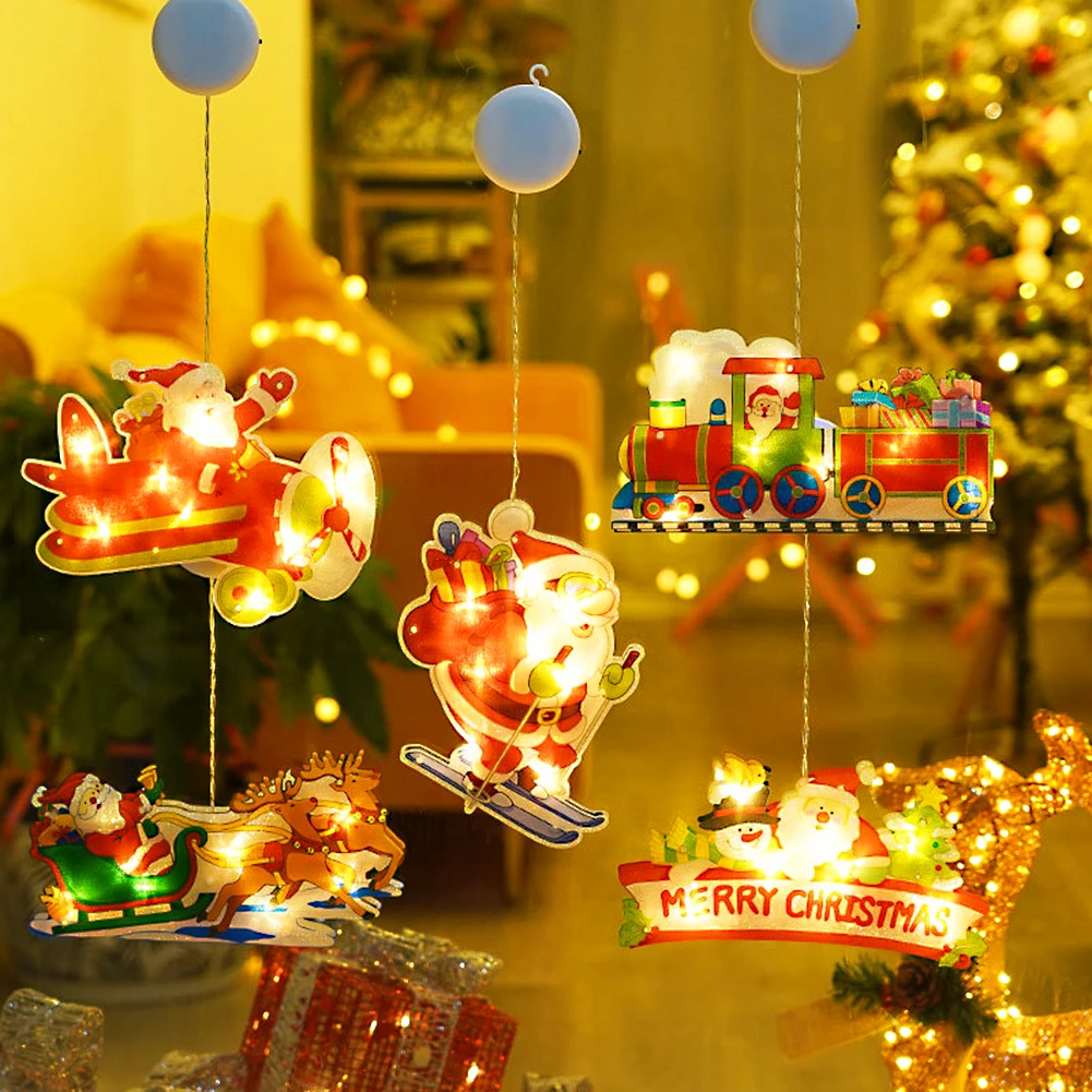 

Christmas Window Hanging Light With Suction Cup Long Life Span Battery Powered Santa Claus Party Light Decoration Window Xmas
