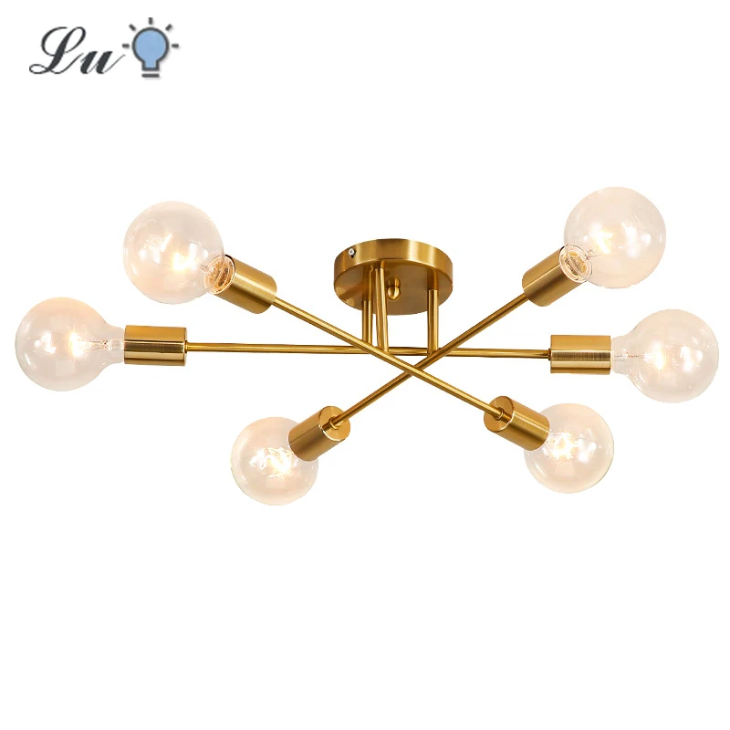 Светодиодная Золотая люстра E27 украшение для гостиной и спальни потолочный