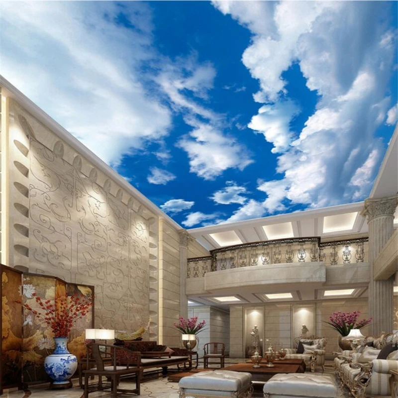 3d фотообои wellyu закаленные трехмерные с белыми облаками голубым небом потолочные