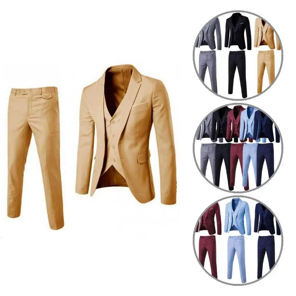 

3 piece men's wedding suit fashion men's slim solid color Comfortable business office suit sets S-3XL men Blazer+ pants + vest