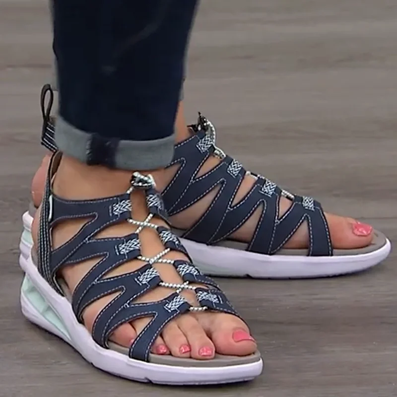 

New Sandals Solid Color Round Open Toe Soft Wedge Ladies Sandalias Summer Fashion Outdoor Beach Shoes Cross-Strap Platform