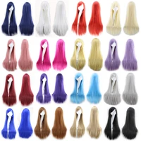 similler anime long straight synthetic wigs for cosplay women heat resistance hair black blue pink green yellow red 100cm