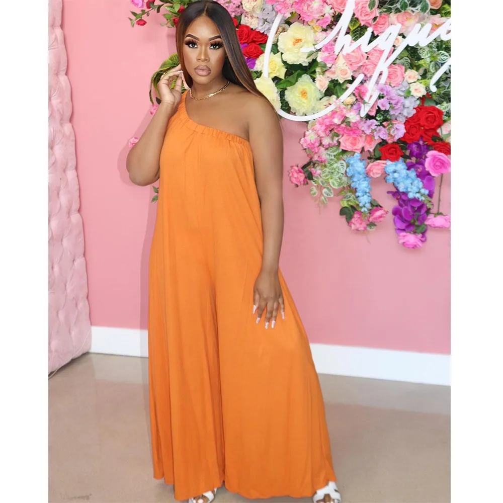 

Chocomist Jumpsuits Casual Solid Loose One-shoulder Women Jumpsuit GT9911