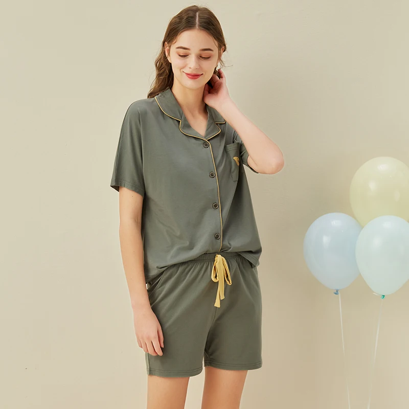 

Cardigan Home Ladies Homewear Set Summer New Products Knitted Bamboo Fiber Cotton Short Sleeve Shorts Pajama Set