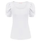 Belle Poque летняя футболка для женщин с пышными рукавами Футболка Slim Fit u-образным вырезом лоскутным шитьем из шифона для девочек в горошек, Модный комплект Топ Тонкий молодой леди футболки, Новинка