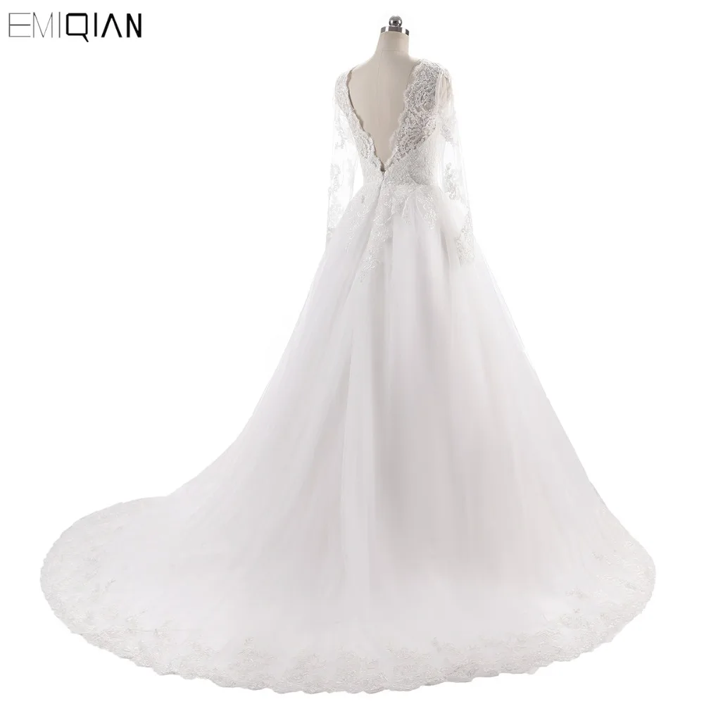Vestido de noiva винтажные Свадебные платья без спинки с v-образным вырезом и кружевной аппликацией, свадебные платья с длинными рукавами