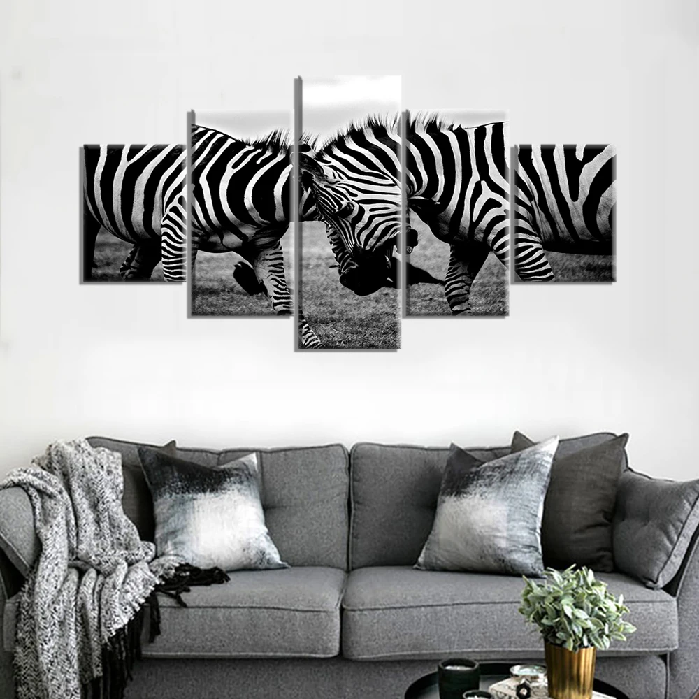 Настенные картины на холсте домашний декор 5 шт. черно-белые зебры картина