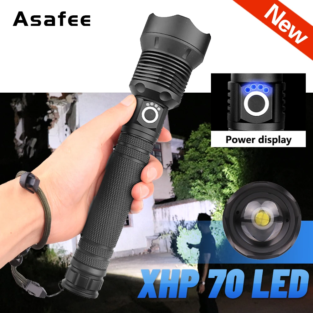 Asafee мощный флэш светильник фонарь CREE XHP70.2 использование 18650 и 26650 зум уличный