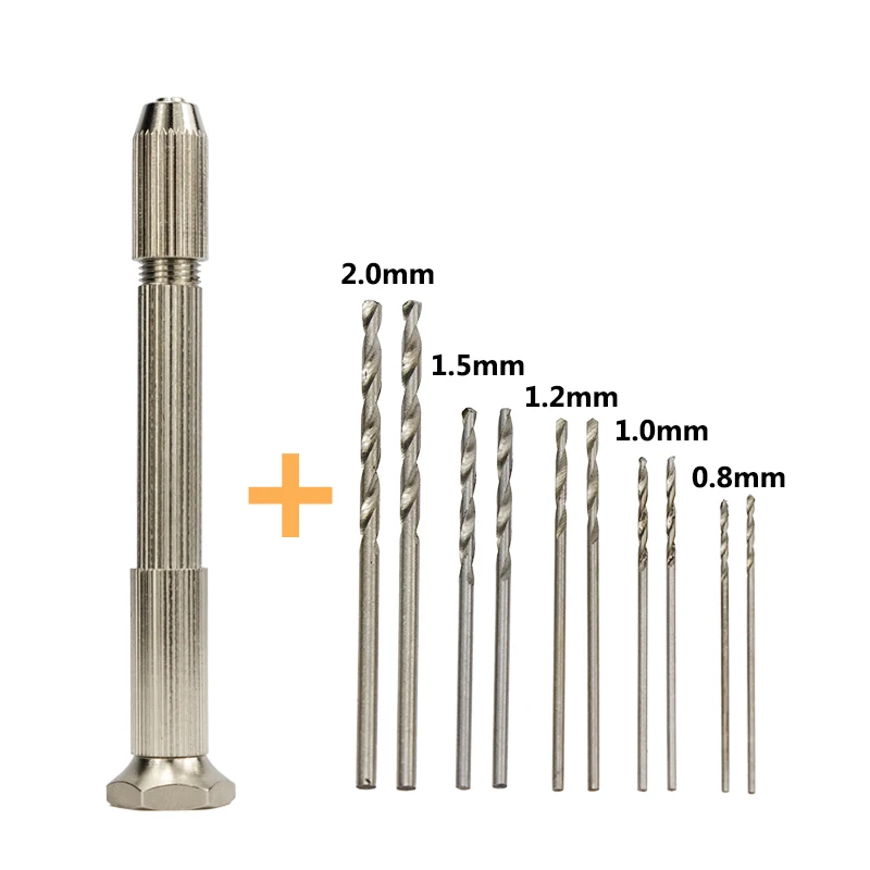 11pcs 0.8-2.0mm 11 шт. Мини Микро алюминиевая ручная дрель с быстрозажимным патроном HSS спиральное сверло деревообрабатывающие сверлильные вращающиеся инструменты ручная дрель - Цвет: 11pcs 0.8-2.0mm
