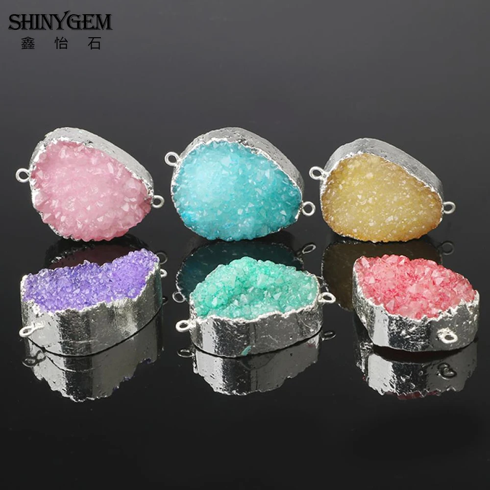 ShinyGem нерегулярные 30 35 мм серебряное покрытие натуральный кристалл Druzy шармы