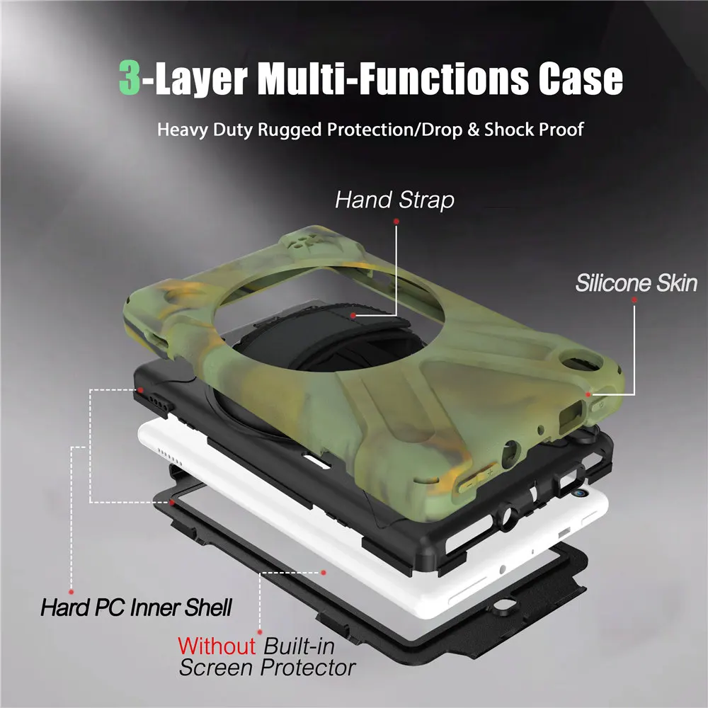 Силиконовый чехол для планшета с вращением на 360 градусов Amazon Kindle Fire 7 2017 2019 3 слоя