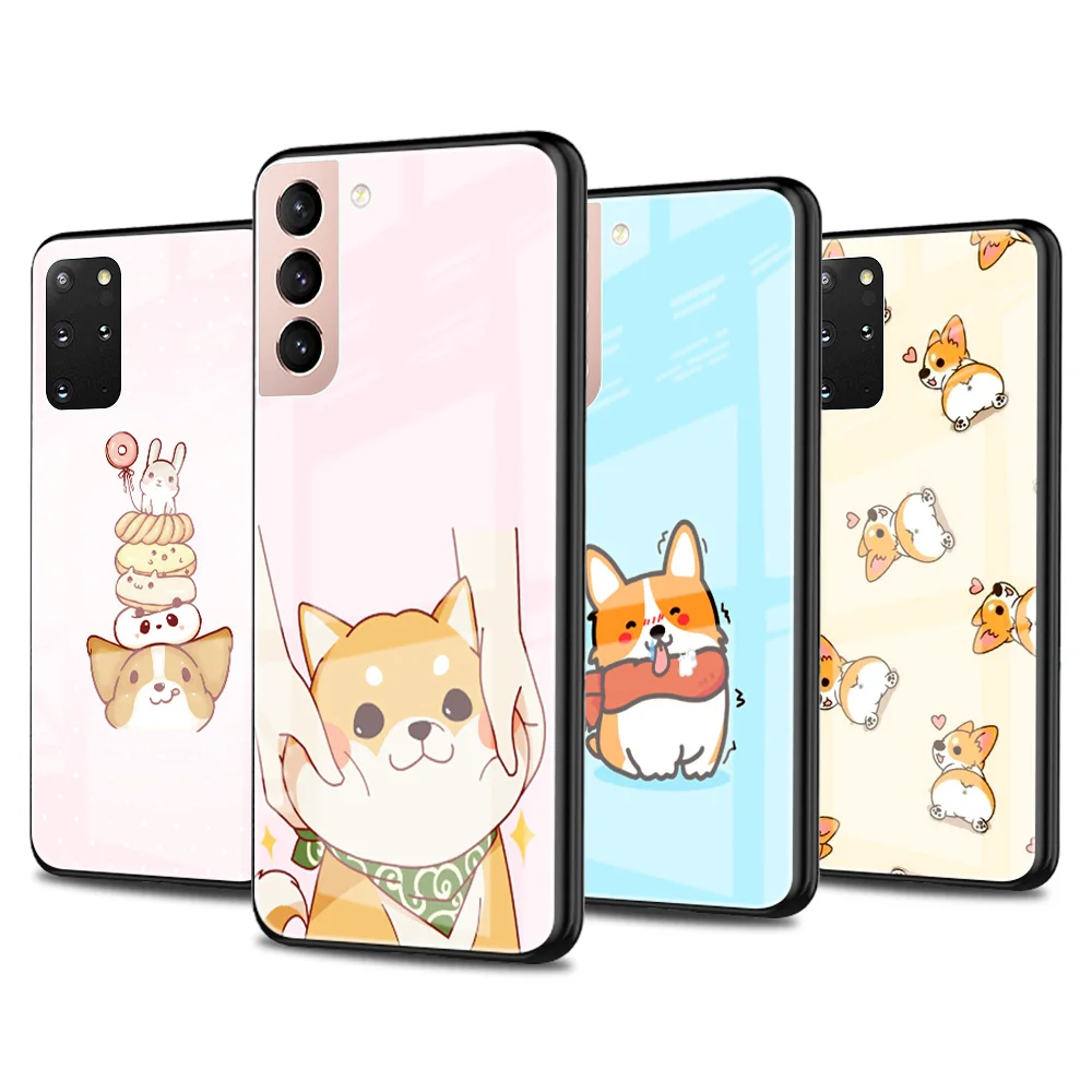 

Glass Case For Samsung S20 FE S21 Phone Cover for Galaxy S10 S9 S8 Plus Note 20 Ultra 10 Lite 9 S10e Coque Cute Corgi Dog