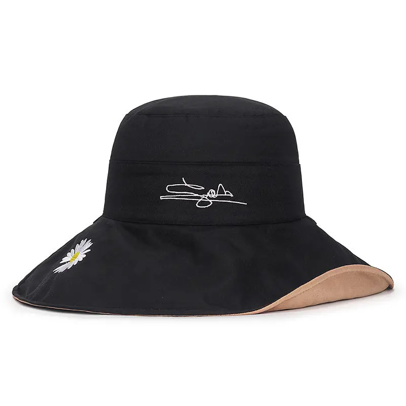 

Anti-UV Wide Brim Cotton Blend Sun Hat For Women Vacation Summer Foldable Bucket Hat Large Brim Korean Beach Visor Sun Hats