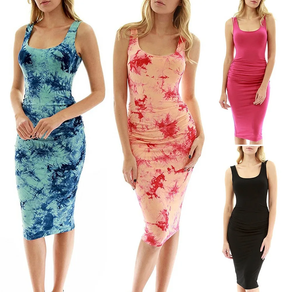 

Women's Square Neck Print Vest Sleeveless Slimming Summer Knee-length Ladies Dress Ruffle Design Nightclub Sexy Style