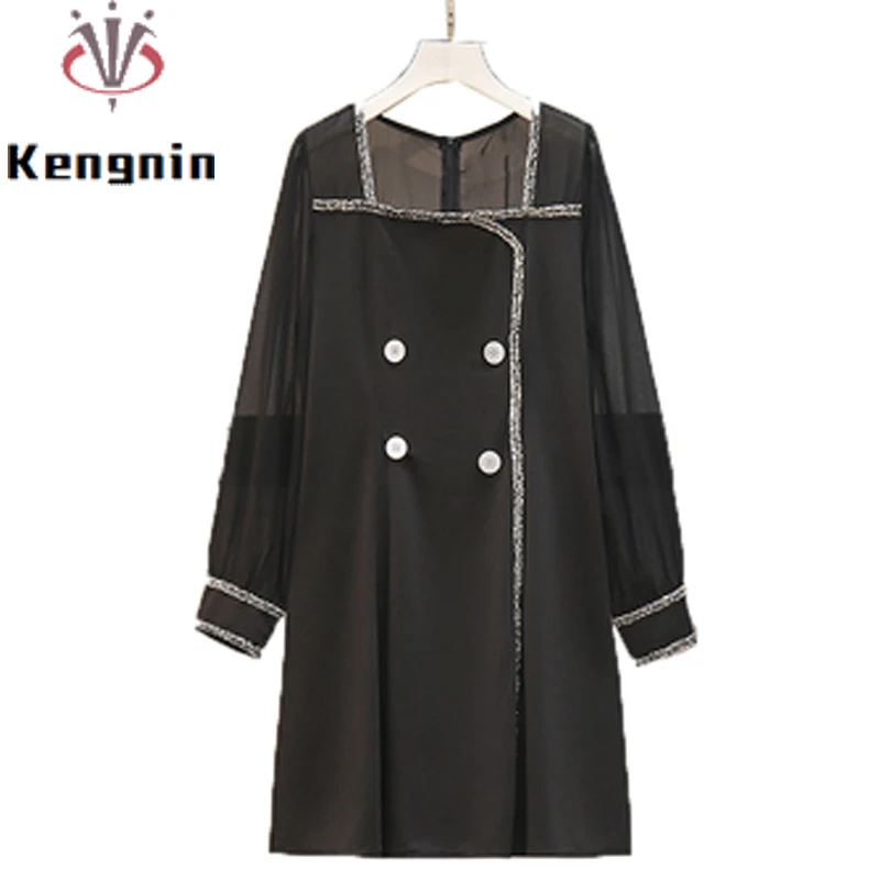 

Женская одежда для конца года 2022, весеннее платье большого размера, свободное черное шифоновое платье, женское платье, женская одежда KE2235