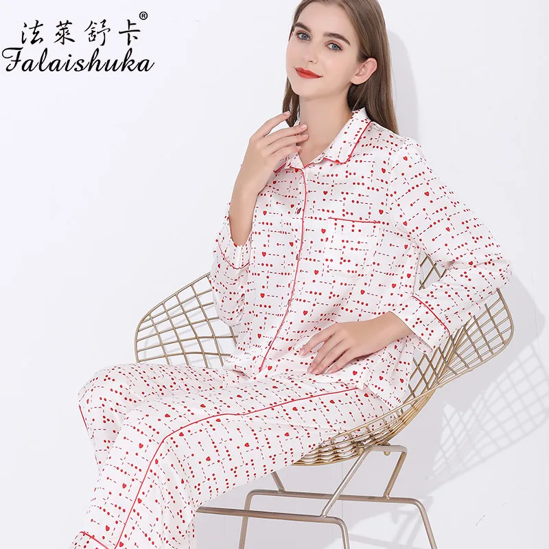 100% Silk Homewears Pajamas Sets Women Red Sexy 2021 Summer Spring Female Home Wears Two Piece Pajamas Set Sleepwear