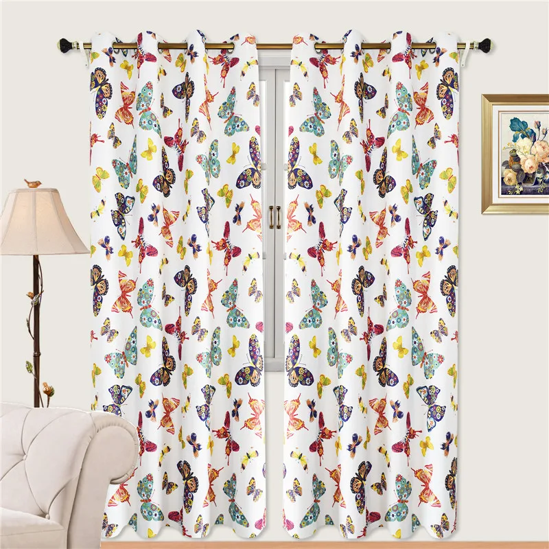 

Modern Simple Butterfly Printing Blackout Curtain Finished Flower Window Voile Drapes For Living Room Bedroom Kitchen Custom #4