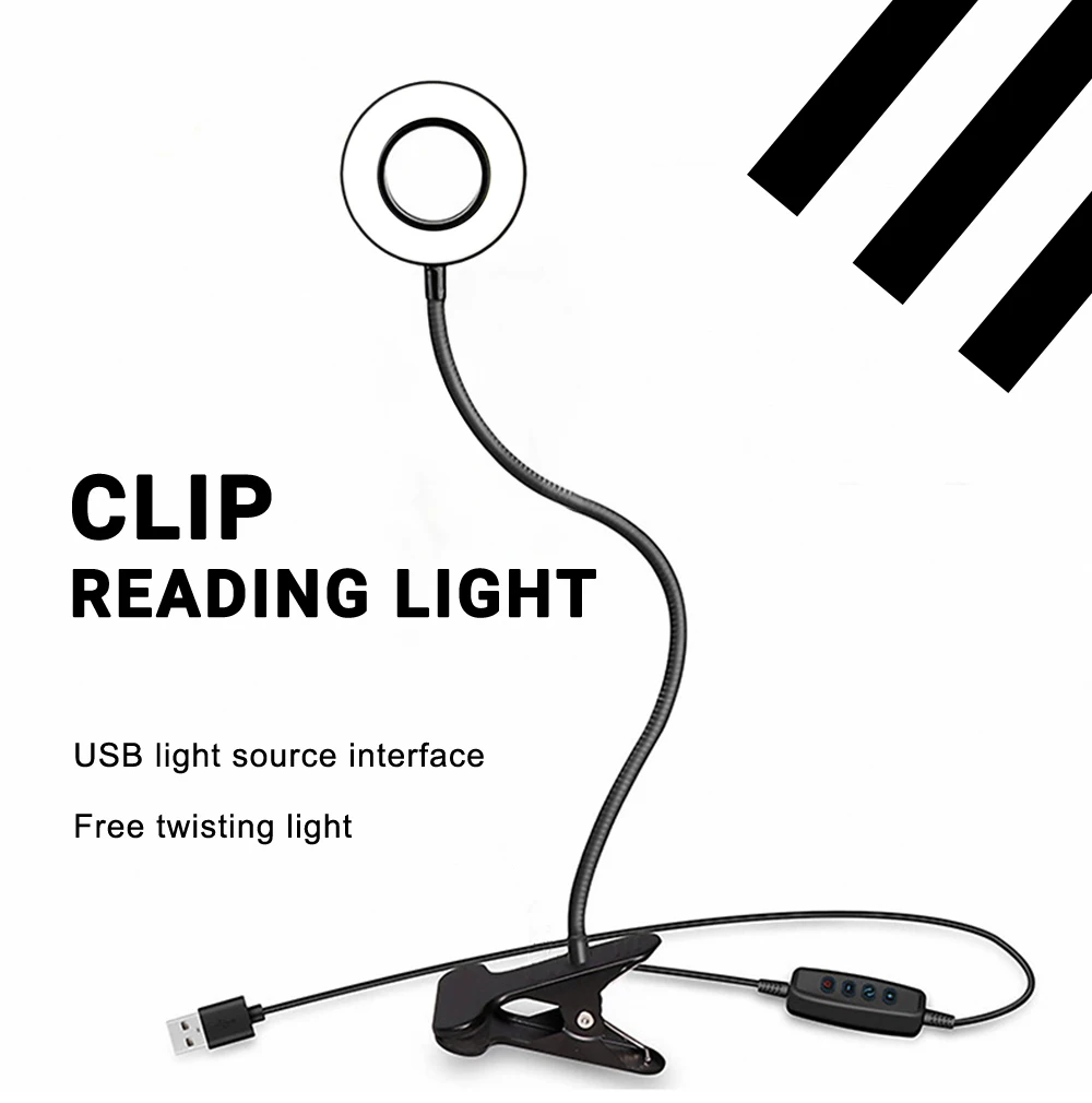 Zerouno Светодиодная лампа с зажимом светильник для чтения USB power Черный Гибкий Шланг стол настольная книга изголовье для учебы светодиодный светильник с регулируемой яркостью