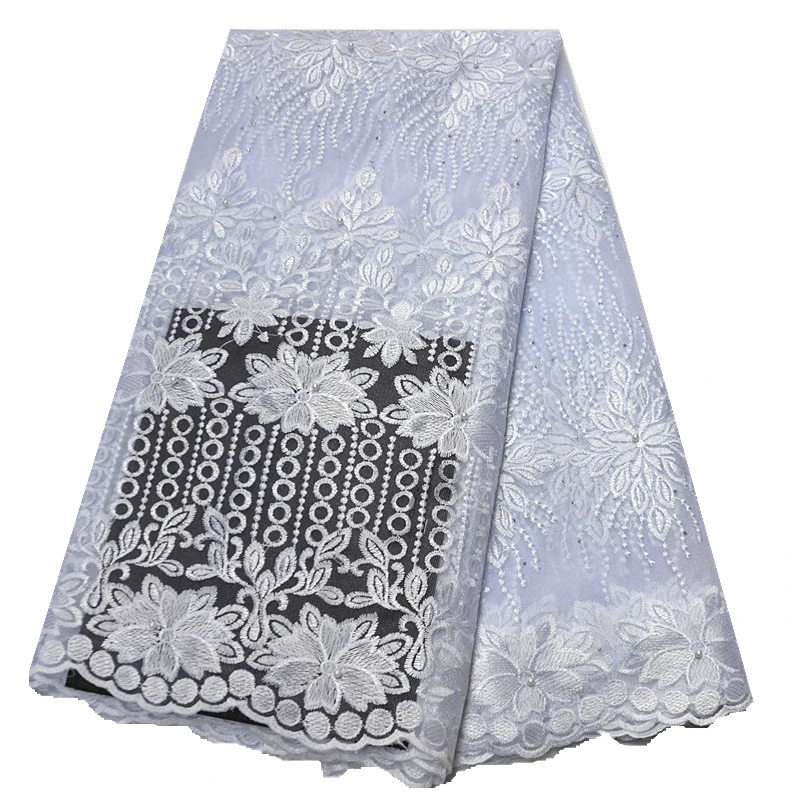 

white lace fabric 2020 high quality lace nigerian lace fabric for women dress african tulle lace with stones 5yards per piece