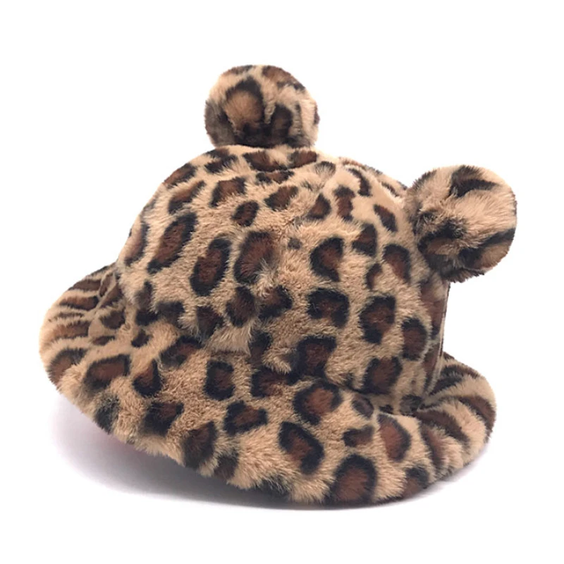 Зимняя модная Милая леопардовая Панама с медвежьими ушками для женщин плотная
