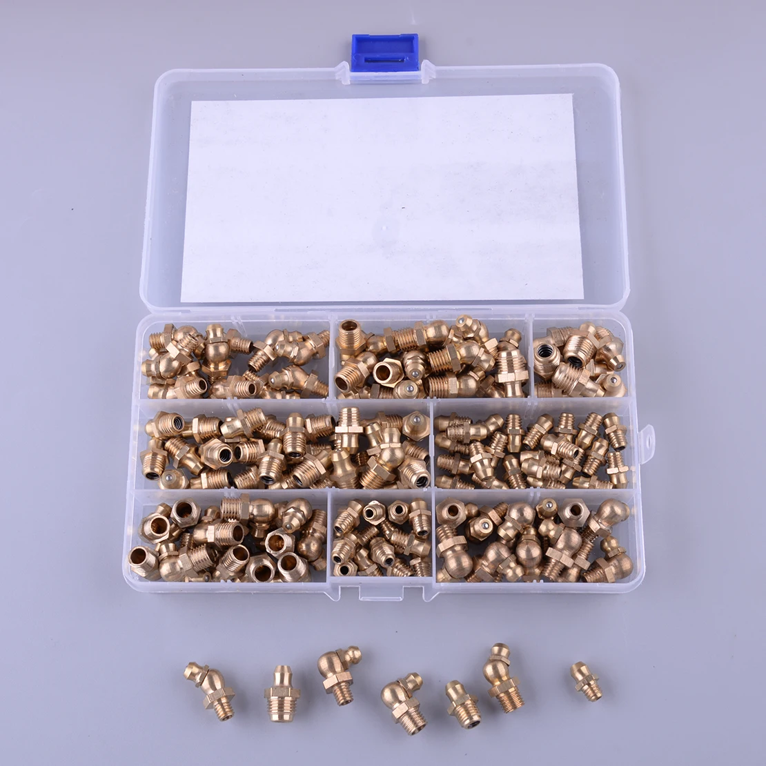

Universal 140Pcs Gold Brass Hydraulic Metric Brass Zerk Grease Nipple Pipe Fitting Assortment Kit Set for M6 M8 M10