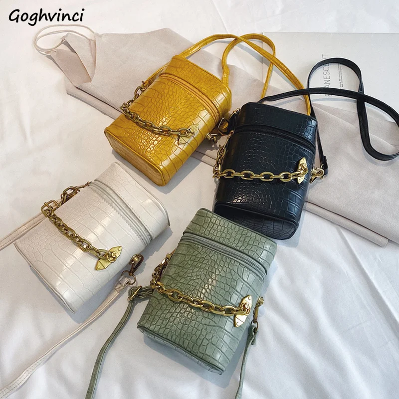 

Barrel Shaped Shoulder Bags Women Crocodile Zipper Chain Bag Fashion Chic Designer Luxury Branded Cross Body Elegant Vintage OL