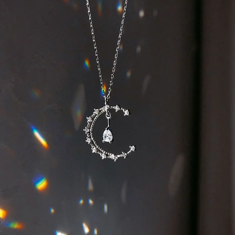 Ожерелье женское в форме Луны простой дизайн виде капли воды маленькое колье для