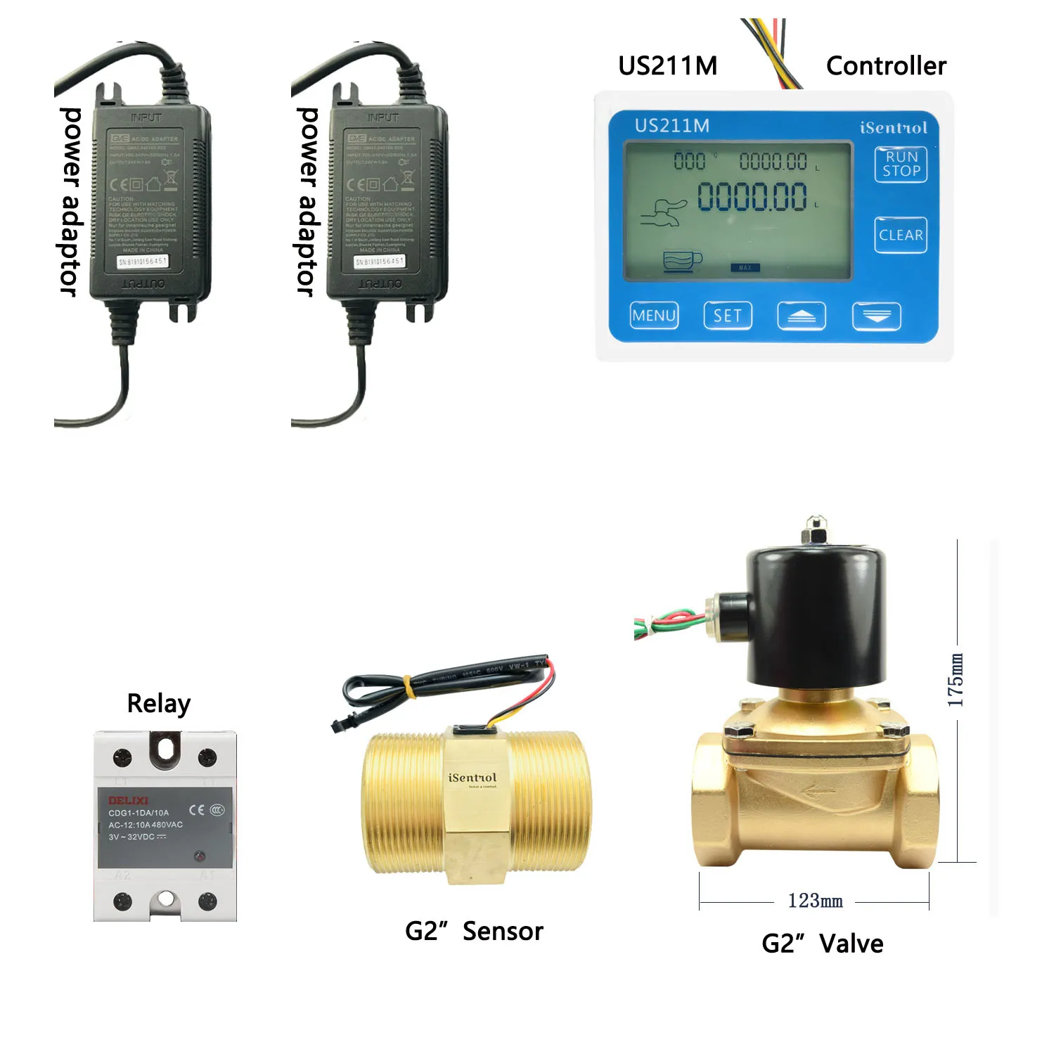 

G"2 DN50 Dosage Machine US211M-USC-HS20TA Quantitative Controller Water Flow Meter Sensor Reader with USC-HS20TA 10-200L/Min 24V
