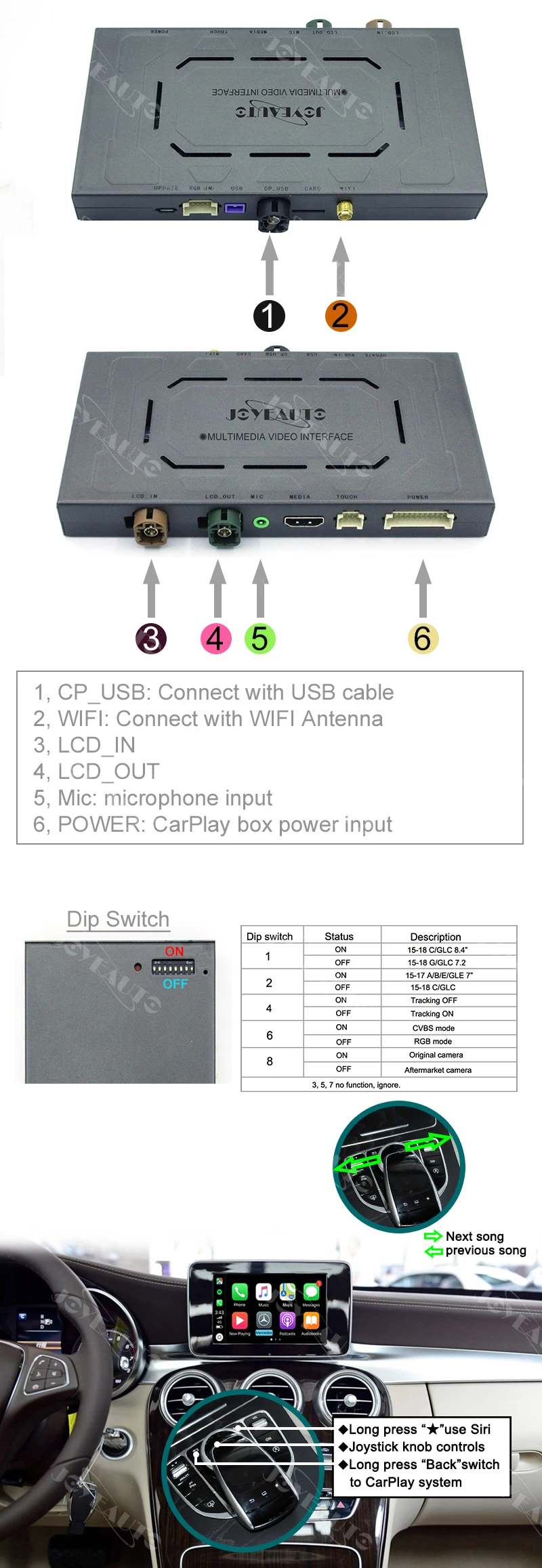 Joyeauto Aftermarket Беспроводной OEM Apple CarPlay Android авто зеркало Дооснащение Mercedes C Класс W205 GLC X253 15-19 NTG5 автомобиль играть