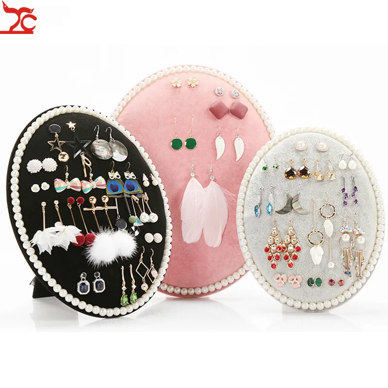 

Display Holder Stand For Earrimgs Jewelry Oval Velvet Display Rack OrTake photo Props For Pearl Earrings Badges and Brooch