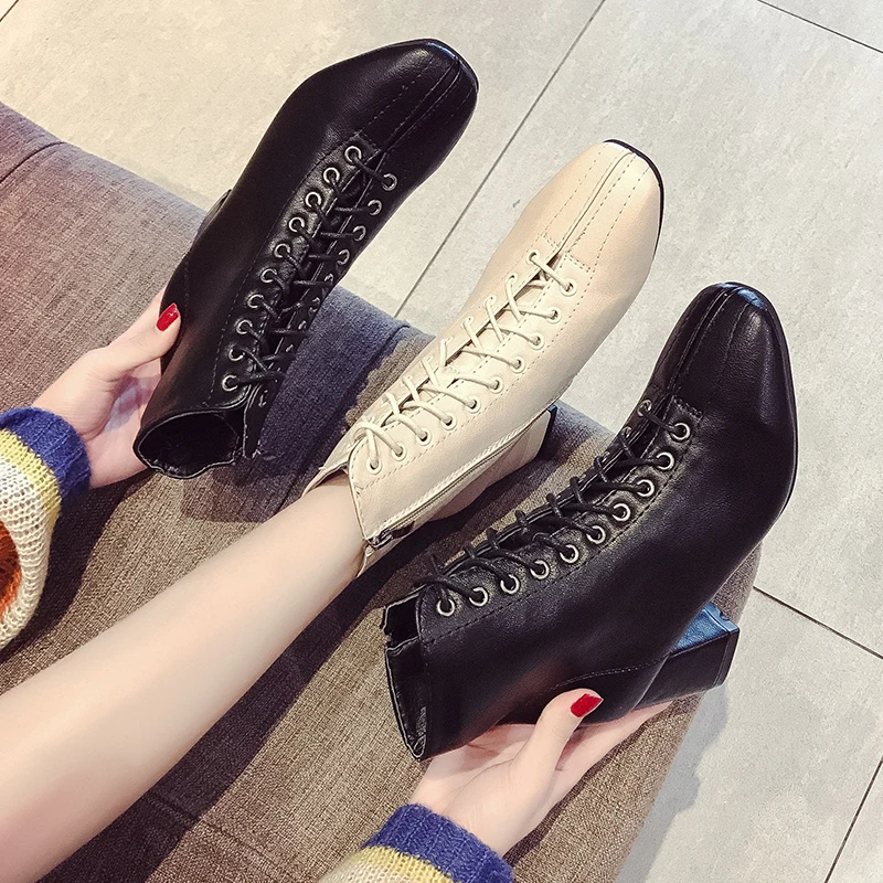 Женские ботильоны из искусственной кожи на квадратном каблуке 6 см сезон