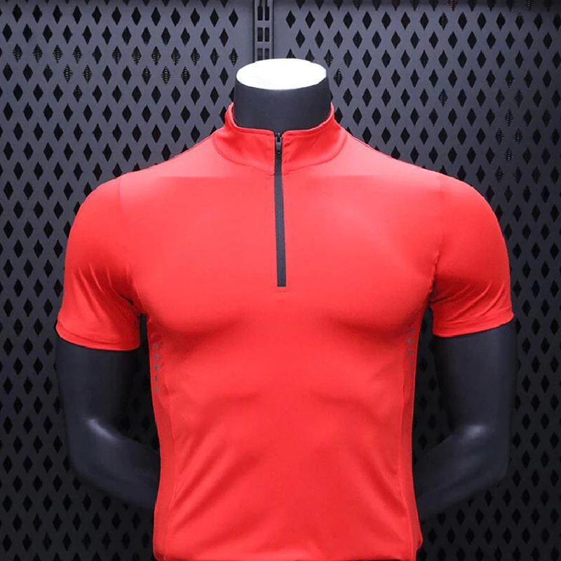 

2021 New Tights Men's Long-Sleeve Sports Jogging Clothes Stretch Running Solid Quick-drying Shirts Zipper Collar Training Tshirt