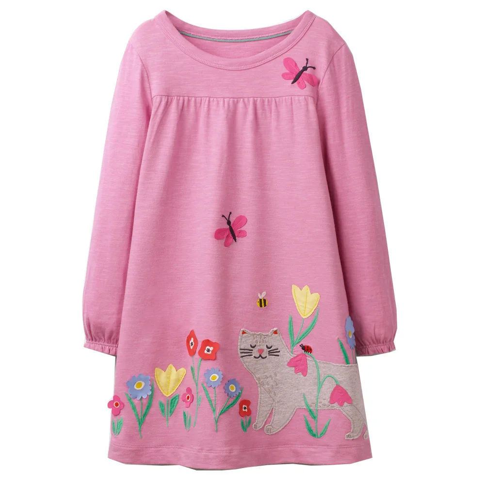 Jumping Meters Girls Unicorn Dress Long Sleeve Princess with Animal Applique Autumn Baby Dresses Kids Clothes 1-6T | Детская одежда и