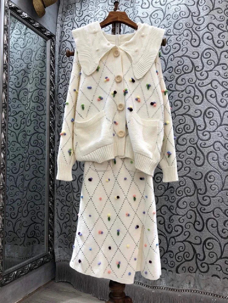 Top Quality Designer Clothing Sets 2021 Spring Autumn Sweater Suit Women Cardigan Coat +Knitted Vest+Knitting Skirt Set 3pcs