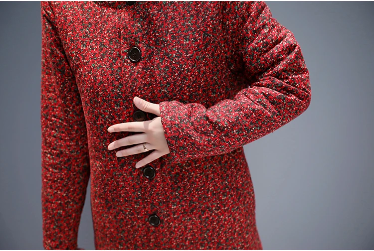 

Cotton Linen Windbreaker Winter National Style Women's Overcoat Floral Thickened Retro Hooded Trench Coat