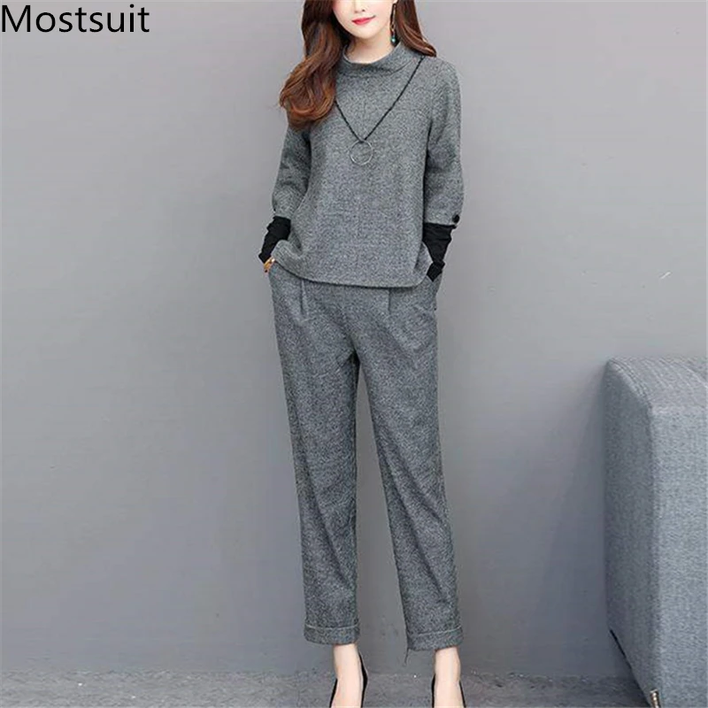 Женский офисный костюм из двух предметов элегантный серый комплект топа с