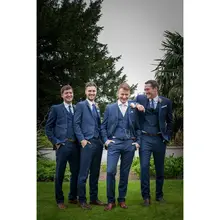 Costume bleu à deux boutons pour hommes, Blazer 3 pièces slim, décontracté, à la mode, sur mesure, à revers cranté, tendance, Style britannique, offre spéciale  (4)