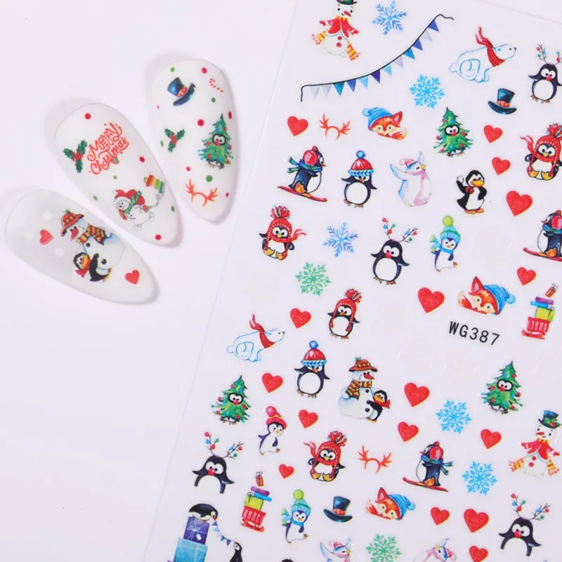 1 лист Рождественские 3D наклейки для ногтей милый пингвин Санта Клаус Снеговик