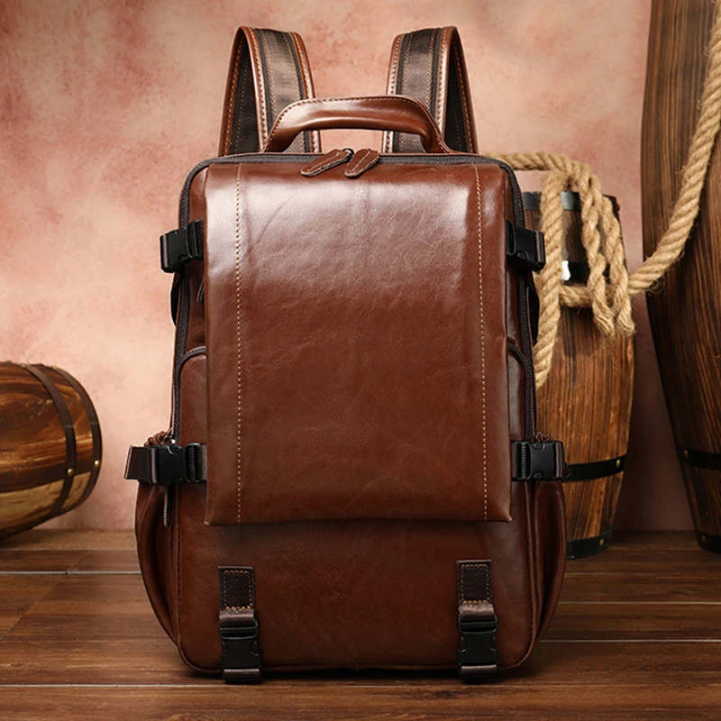 

Luufan Laptop Bag Men Women Unisex Genuine Leather Computer Backpack Men Leather Backpack 15.6 Inch Male Smooth Cowskin Daypack