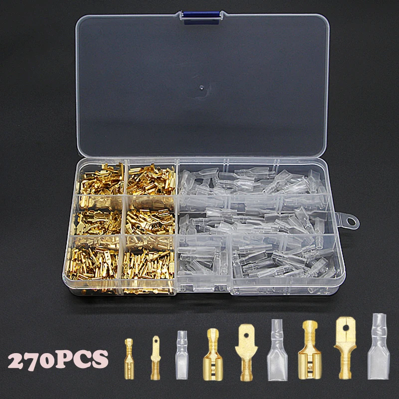 

270/135/120pcs 2.8/4.8/6.3mm Crimp Terminals Insulated Seal Electrical Wire Connectors Crimp Terminal Connector Assortment Kit