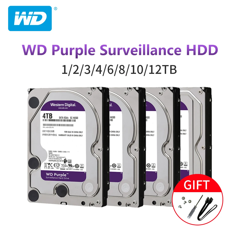 

Western Digital WD Purple HDD для наблюдения 1TB 2 ТБ 4TB 6TB 8TB SATA 6,0 Gb/s 3,5 "Мониторинг жесткого диска для CCTV AHD DVR NVR