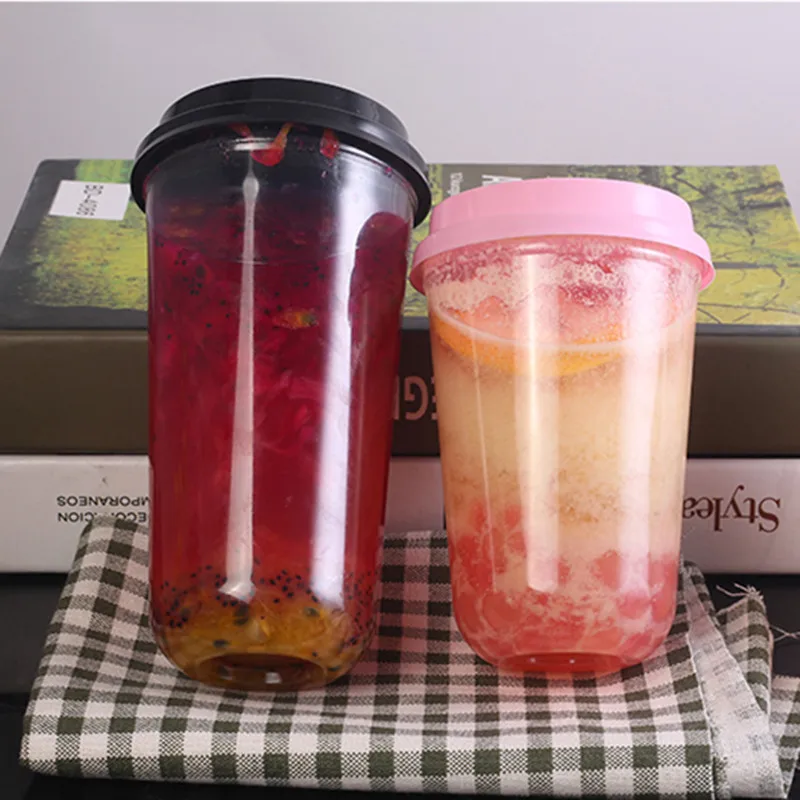 50pcs Disposable fat U-shaped cup transparent plastic milk tea glass round bottom creative outsourcing packaged juice coffee | Дом и сад