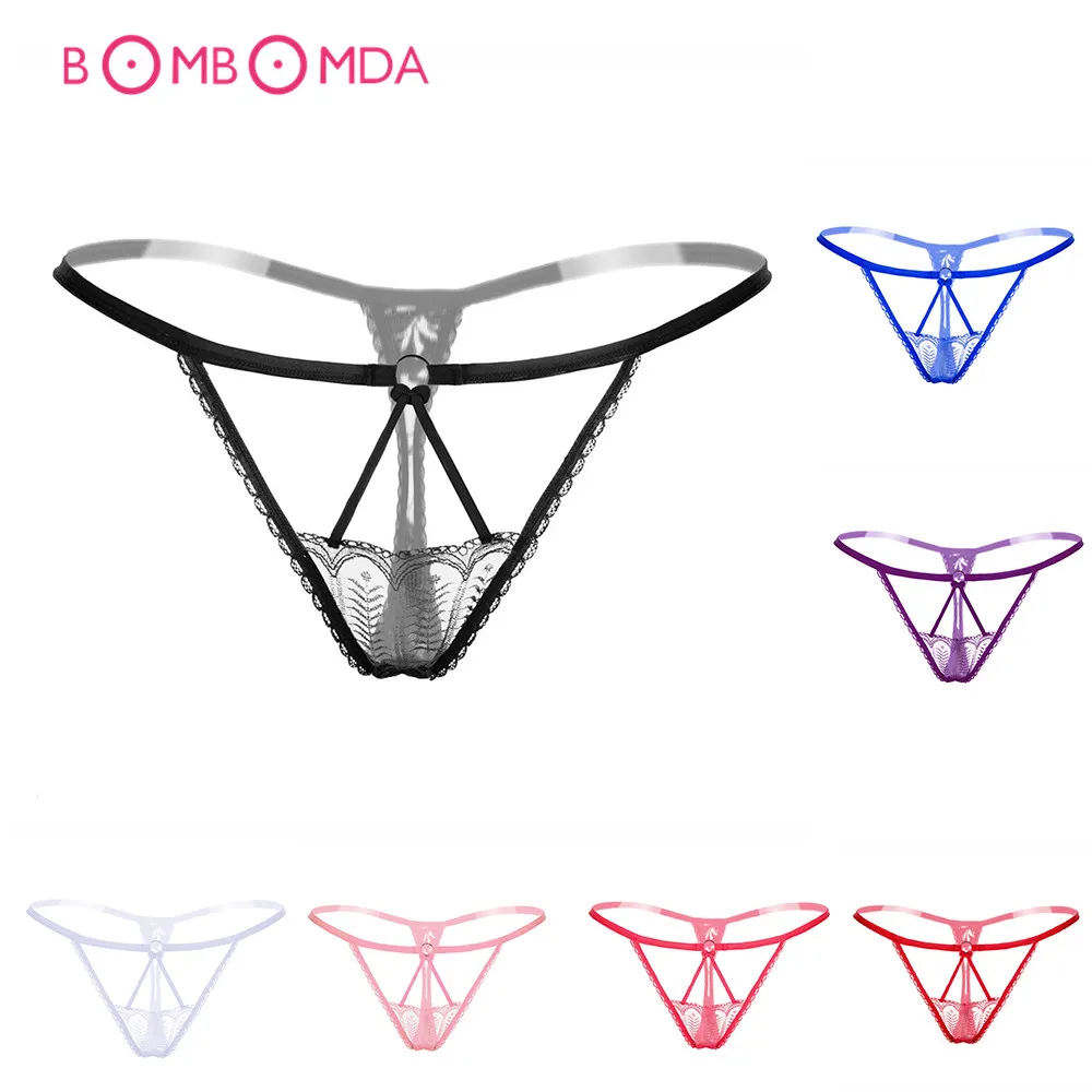 Нижнее белье женское прозрачное с открытой промежностью и кружевом|Трусики| |