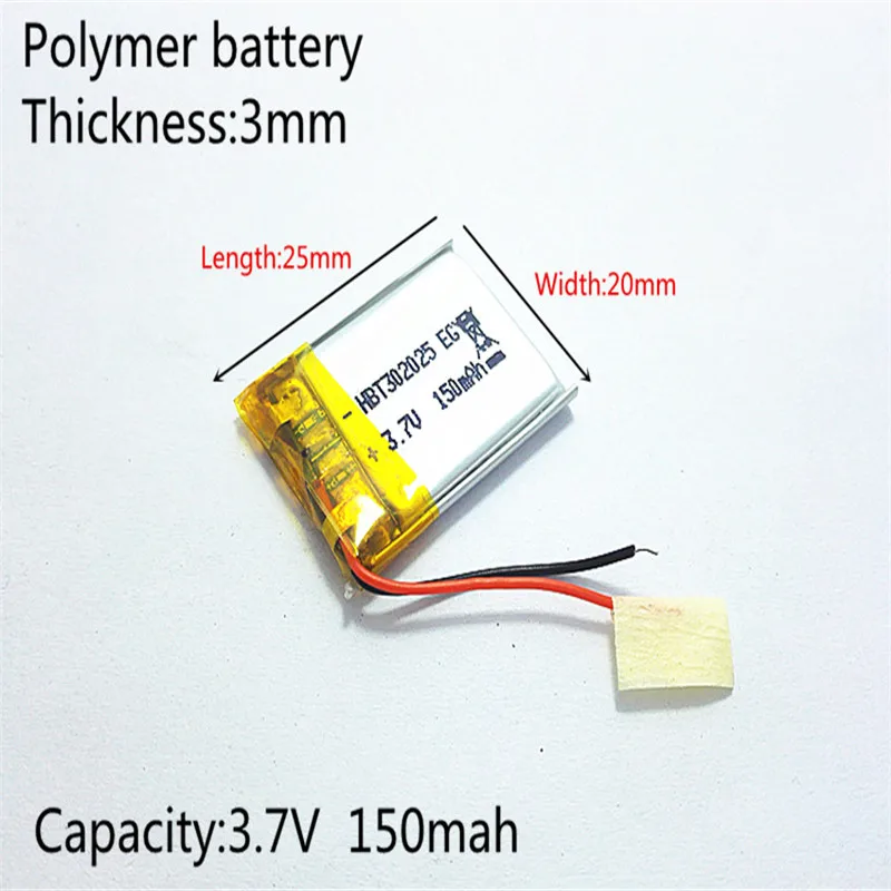 3,7 V, 150 mAH, [302025] PLIB; полимерный литий-ионный/литий-ионный аккумулятор для смарт-часов, синий зуб, gps, mp3, mp4, игрушка, динамик