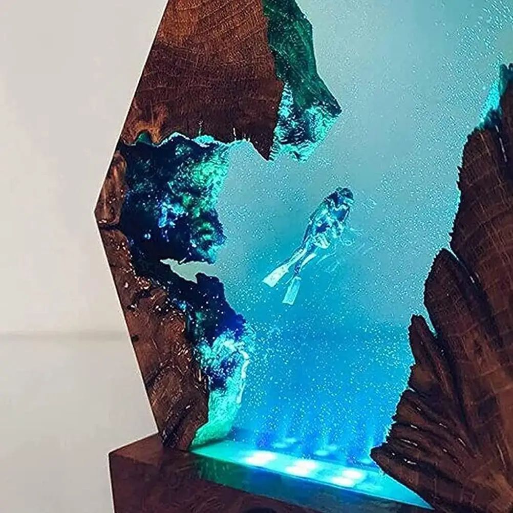

Deep Sea Diving Night Lights Epoxy Resin Wood Light Lamp Home Decor for Bedroom Coffee Shop