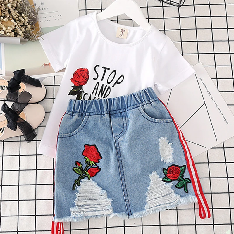Комплект модной детской одежды для девочек летний комплект с вышивкой из 2