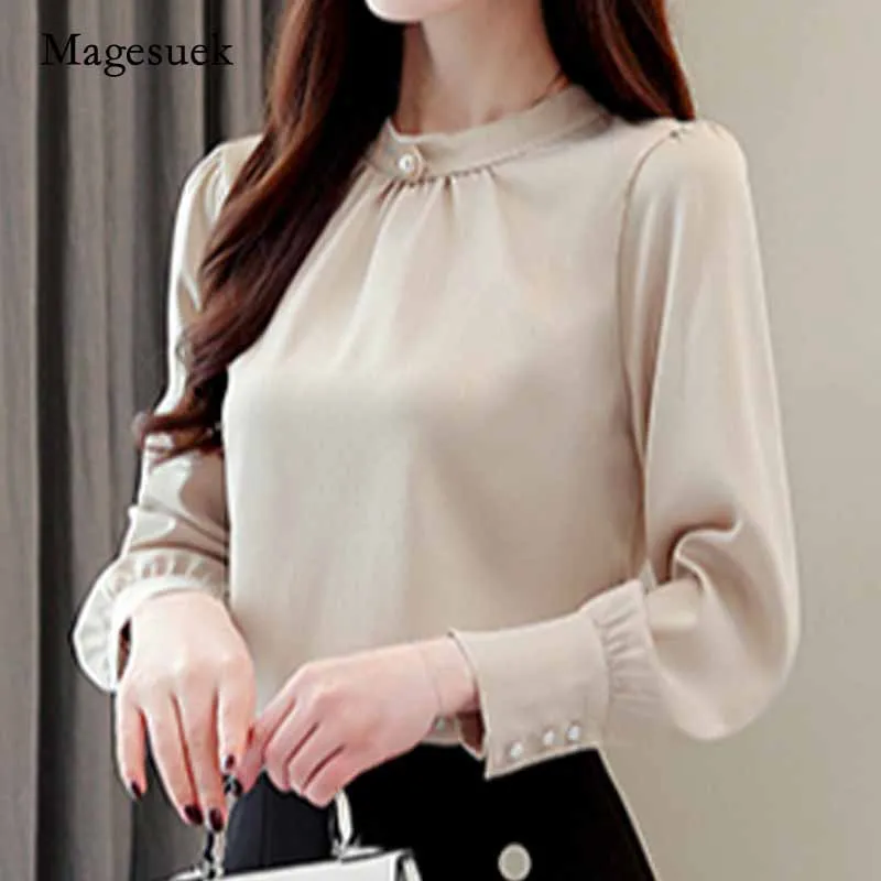 Модные однотонные топы с круглым вырезом размера плюс 2020 женские блузки длинным