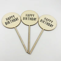 100pcslot d5 5xh13 5cm birthday party small wood cupcake toppers label happy birthday sf 0323 1
